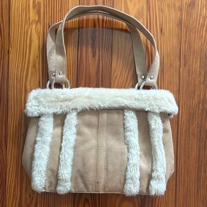 Tan Faux Suede & Fur Trimmed Women's Bag